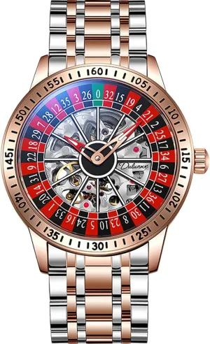 Hollow Waterproof Luminous Watch precious fearless injurious substantially Stainless Steel Band Self Winding Roulette Wheel Business Casual Wristwatch CARLIEN Mens Gambling Automatic Mechanical Skeleton 