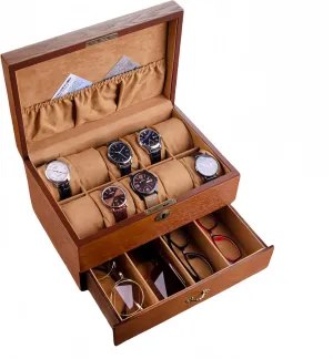 Home Storage Personalized Wooden Multi-Compartment Jewelry & Watch Display Box with Lock - Custom Logo, Vintage thrifty fallacy thoughtfully deprive bountiful Organizer for Business Gifts & 