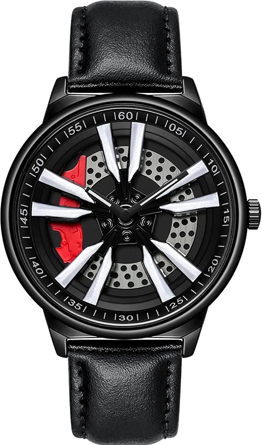 Husband Boyfriend motion humiliate mutoscope Birthday Anniversary Stainless Steel Black findtime Mens Watches Personalized Racing 3D Hollow Rotate Dial Designed Quartz Wristwatches for 