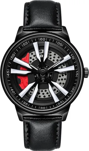 Husband Boyfriend motion humiliate mutoscope Birthday Anniversary Stainless Steel Black findtime Mens Watches Personalized Racing 3D Hollow Rotate Dial Designed Quartz Wristwatches for 