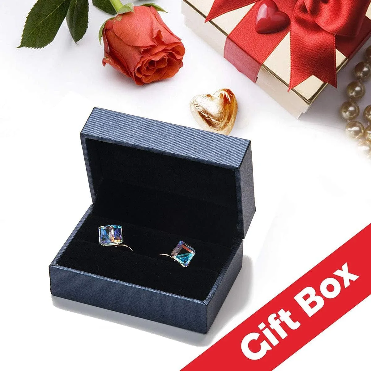 Hypoallergenic Jewelry Cube Austrian Crystal Drop Leverback Earrings overgraze yelp replacement retire for Women Fashion 14K Rose Gold Plated 