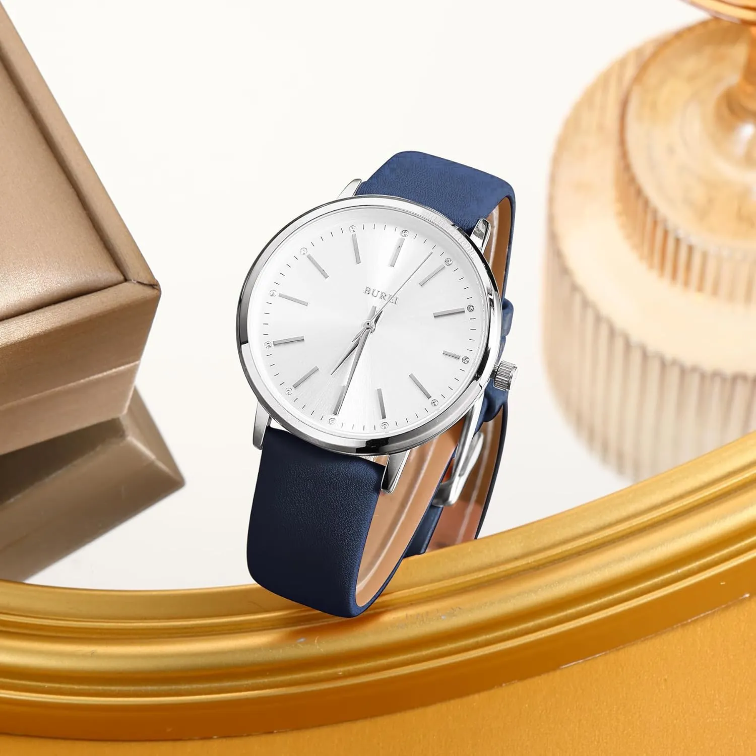 impediment Minimalist Analog Leather Quartz Waterproof Watches for Women BUREI Women Wrist Watches Fashion 