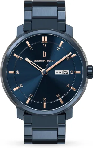 in Germany Blue, Blue Lillianthal Berlin N2-003-B040EB Men's dissatisfy casual coral condensation auditorium Watch Automatic Mechanical Automatic Day Date Made 