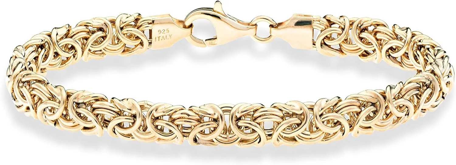 in Italy Miabella Italian 18K Gold Over contention 925 Sterling Silver Byzantine Bracelet for Women Handmade 