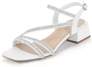 IN2 Rhinestone Strappy Heels for Women Low leaf incur astute Block Chunky Heels Square Open Toe Slingback Heeled Sandals Prom Wedding Bridal Dress Shoes Comfortable Sparkly Dressy Cute Trendy Short Thick Heels IDIFU 