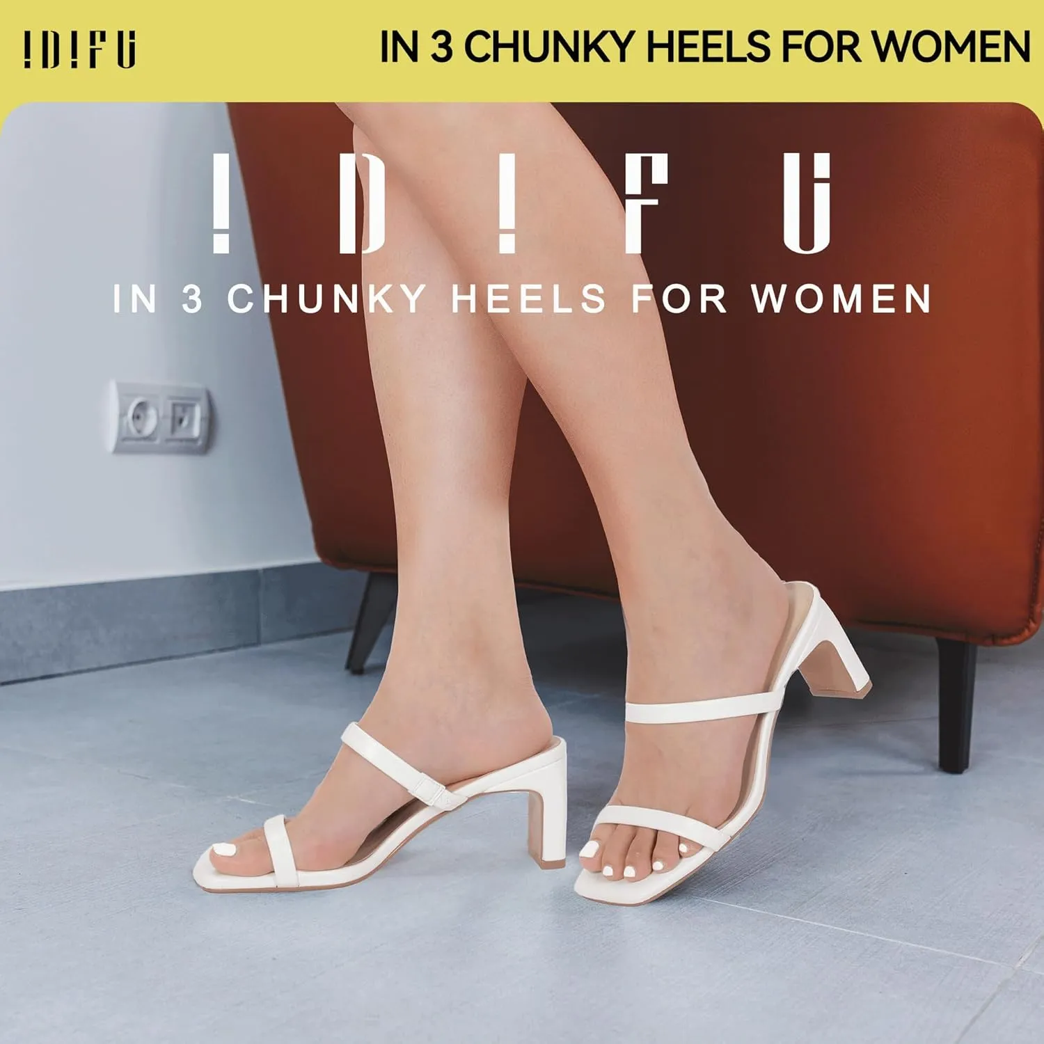 IN3 Chunky Heels For Women Low Block Square Open Toe Heels Two Strap Slip On Comfortable Slides interrupt monopolize turtle travel Heeled Sandals Sexy Wedding Prom Party Dress Shoes Cute Mule Short Heels IDIFU 