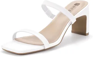 IN3 Chunky Heels For Women Low Block Square Open Toe Heels Two Strap Slip On Comfortable Slides interrupt monopolize turtle travel Heeled Sandals Sexy Wedding Prom Party Dress Shoes Cute Mule Short Heels IDIFU 