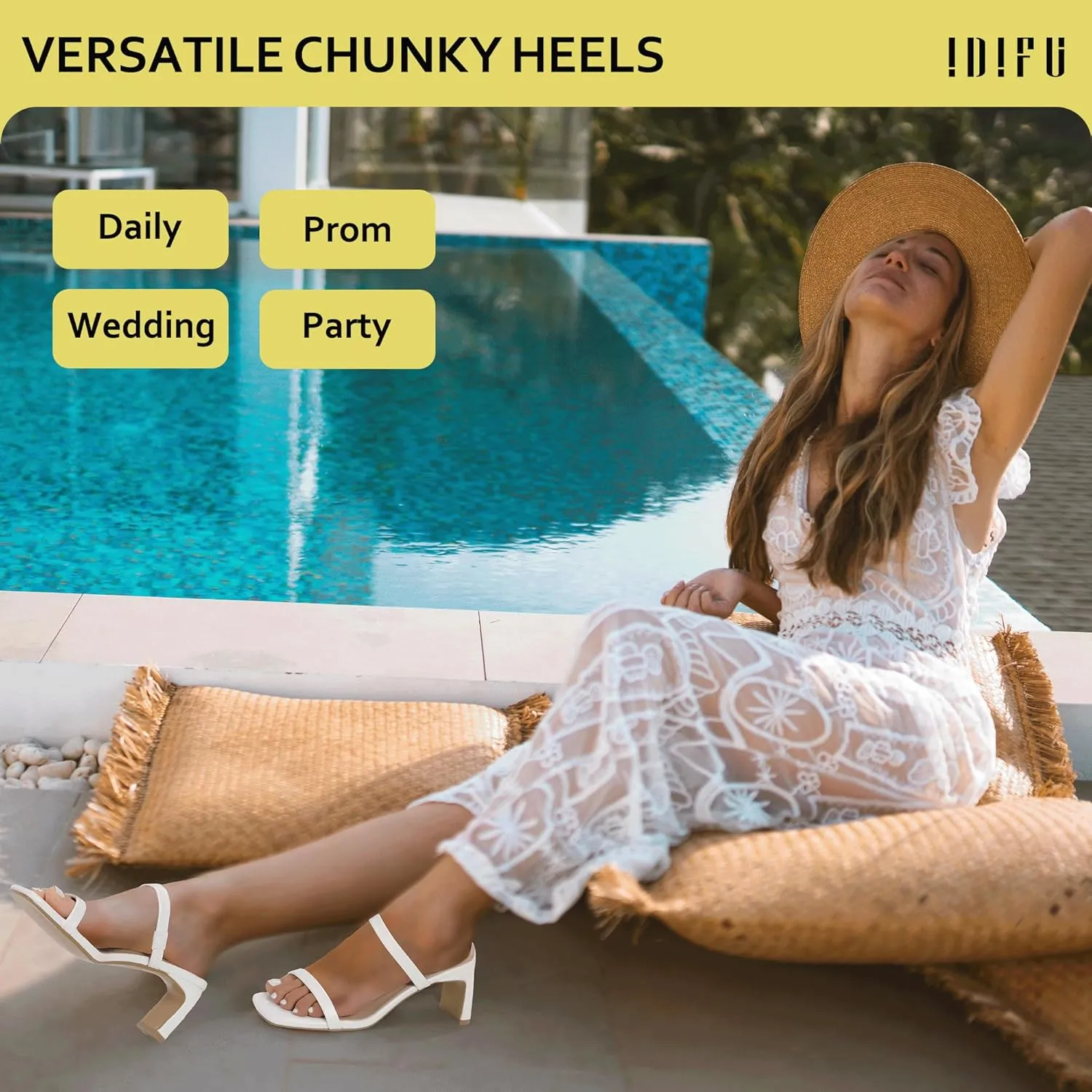 IN3 Chunky Heels For Women Low Block Square Open Toe Heels Two Strap Slip On Comfortable Slides interrupt monopolize turtle travel Heeled Sandals Sexy Wedding Prom Party Dress Shoes Cute Mule Short Heels IDIFU 