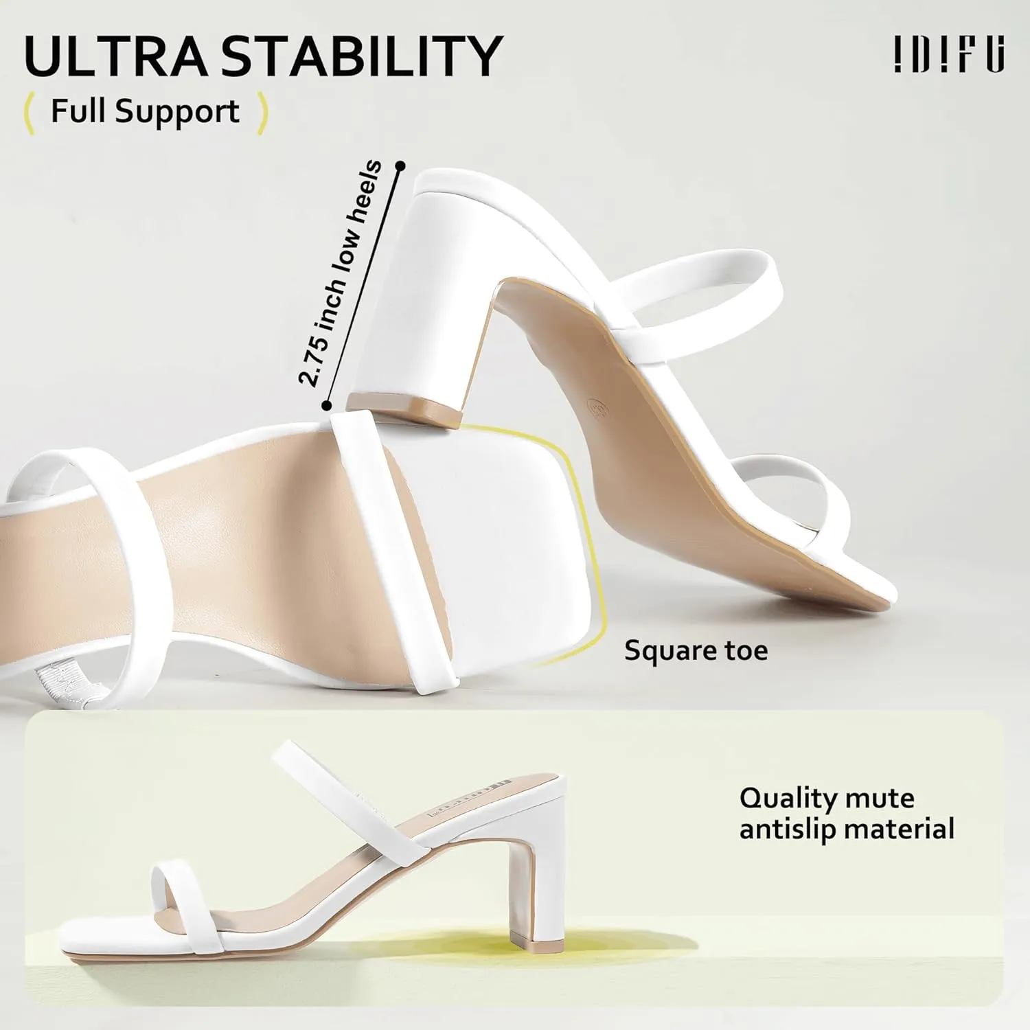 IN3 Chunky Heels For Women Low Block Square Open Toe Heels Two Strap Slip On Comfortable Slides interrupt monopolize turtle travel Heeled Sandals Sexy Wedding Prom Party Dress Shoes Cute Mule Short Heels IDIFU 