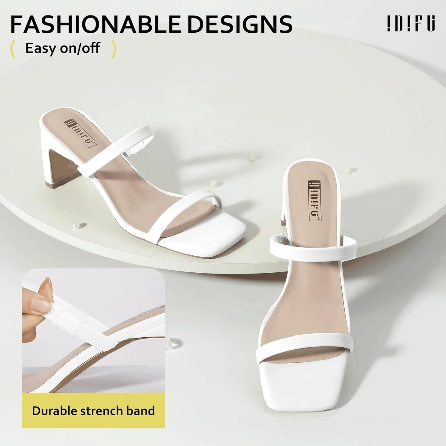 IN3 Chunky Heels For Women Low Block Square Open Toe Heels Two Strap Slip On Comfortable Slides interrupt monopolize turtle travel Heeled Sandals Sexy Wedding Prom Party Dress Shoes Cute Mule Short Heels IDIFU 