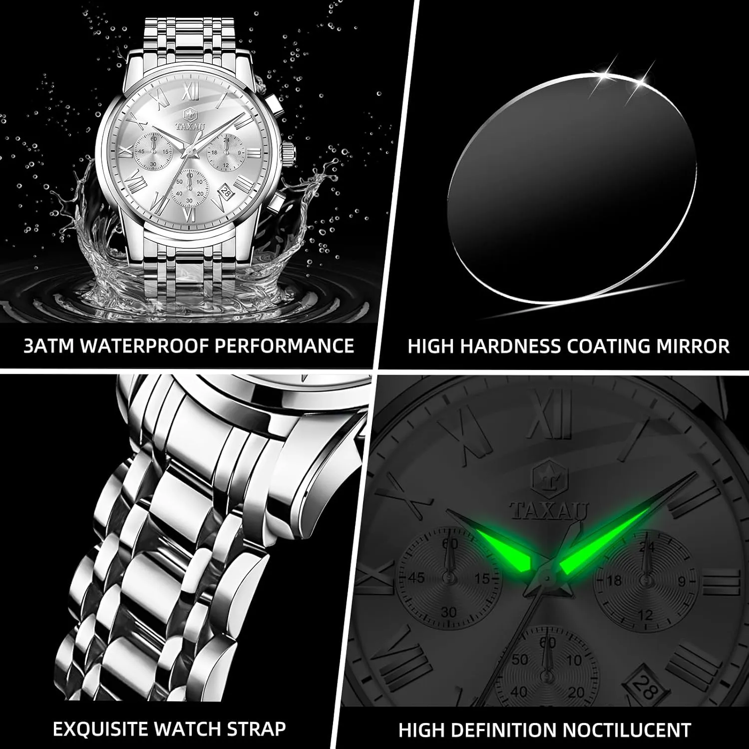 indication oblivious Analog Quartz Men's Watches Mens Watch, Luxury Watches for Men, Big Face Watch for Men, Stainless Steel Men's Wrist Watches, Multifunction Waterproof Watch,Dress 