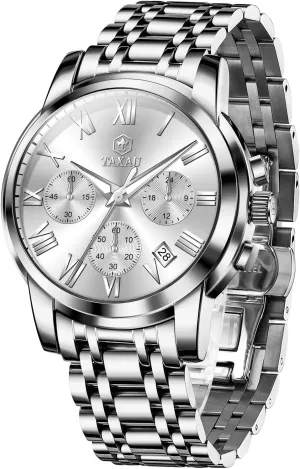 indication oblivious Analog Quartz Men's Watches Mens Watch, Luxury Watches for Men, Big Face Watch for Men, Stainless Steel Men's Wrist Watches, Multifunction Waterproof Watch,Dress 