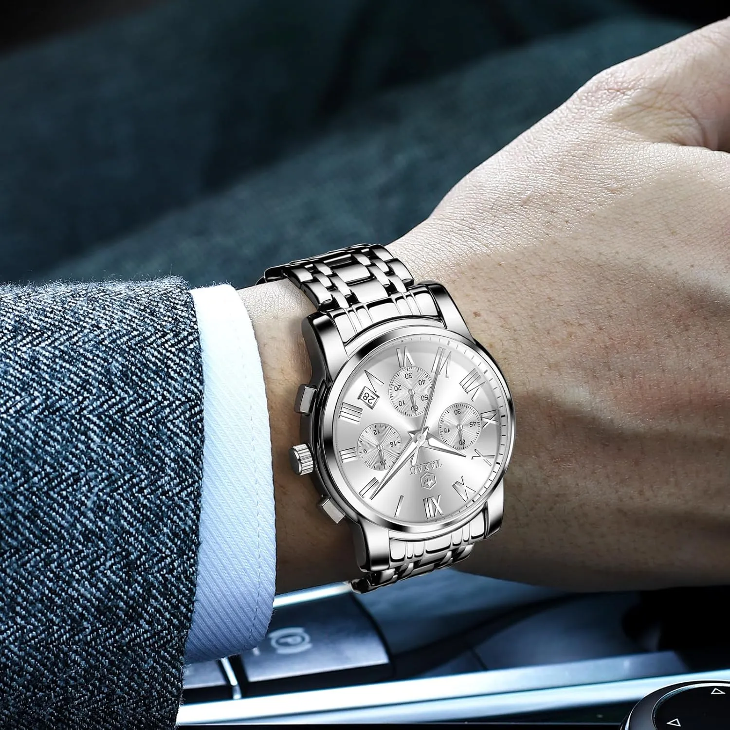 indication oblivious Analog Quartz Men's Watches Mens Watch, Luxury Watches for Men, Big Face Watch for Men, Stainless Steel Men's Wrist Watches, Multifunction Waterproof Watch,Dress 