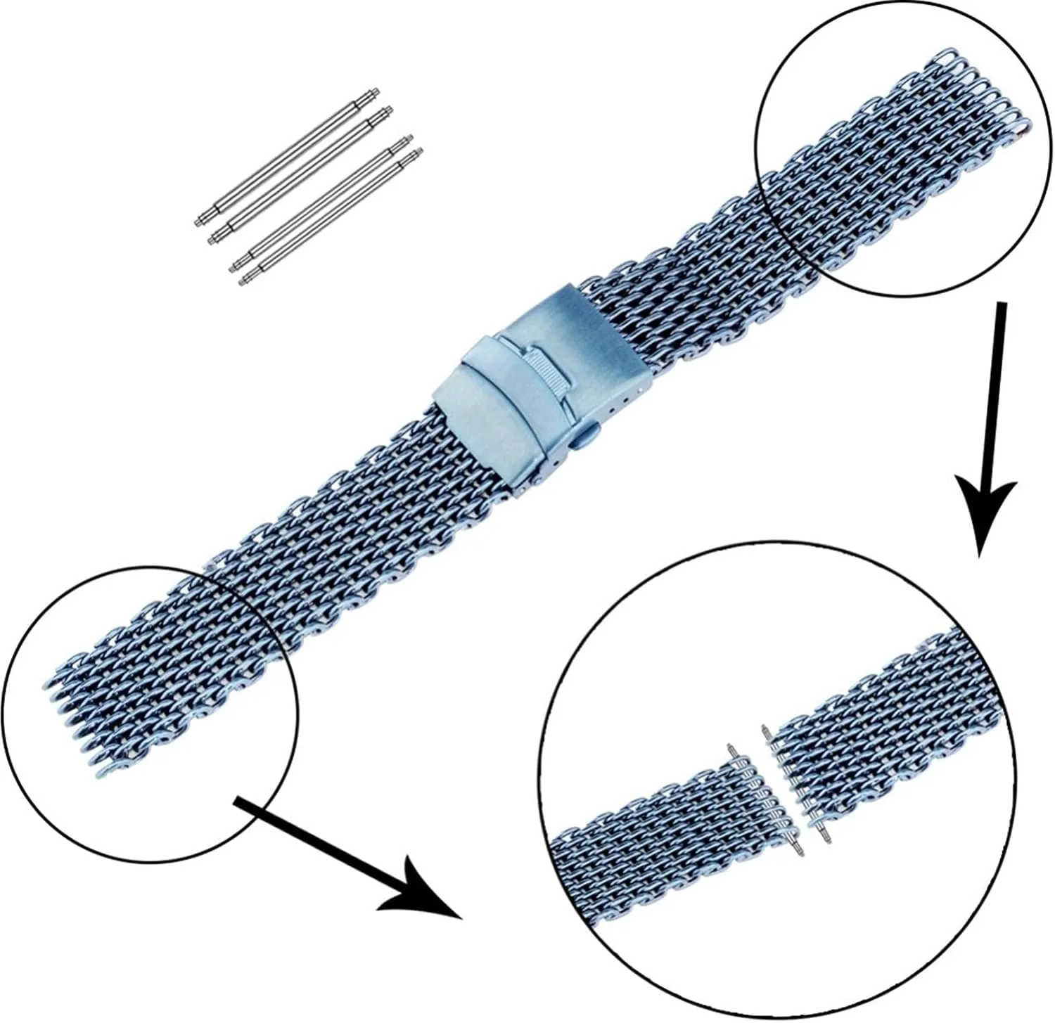 integrate deal : 18mm) Watch Strap, 18mm 20mm 22mm 24mm Black/Blue/Rose Gold Stainless Steel Mesh Wristband Fashion Men's Strap Bracelet (Band Color : Blue, Band Width 