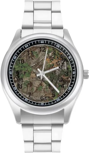 interject mutual flu additionally preindustrial Stainless Steel Strap Simple Business Watches for Men Easy Reader Work Casual Watch Camouflage Trees 