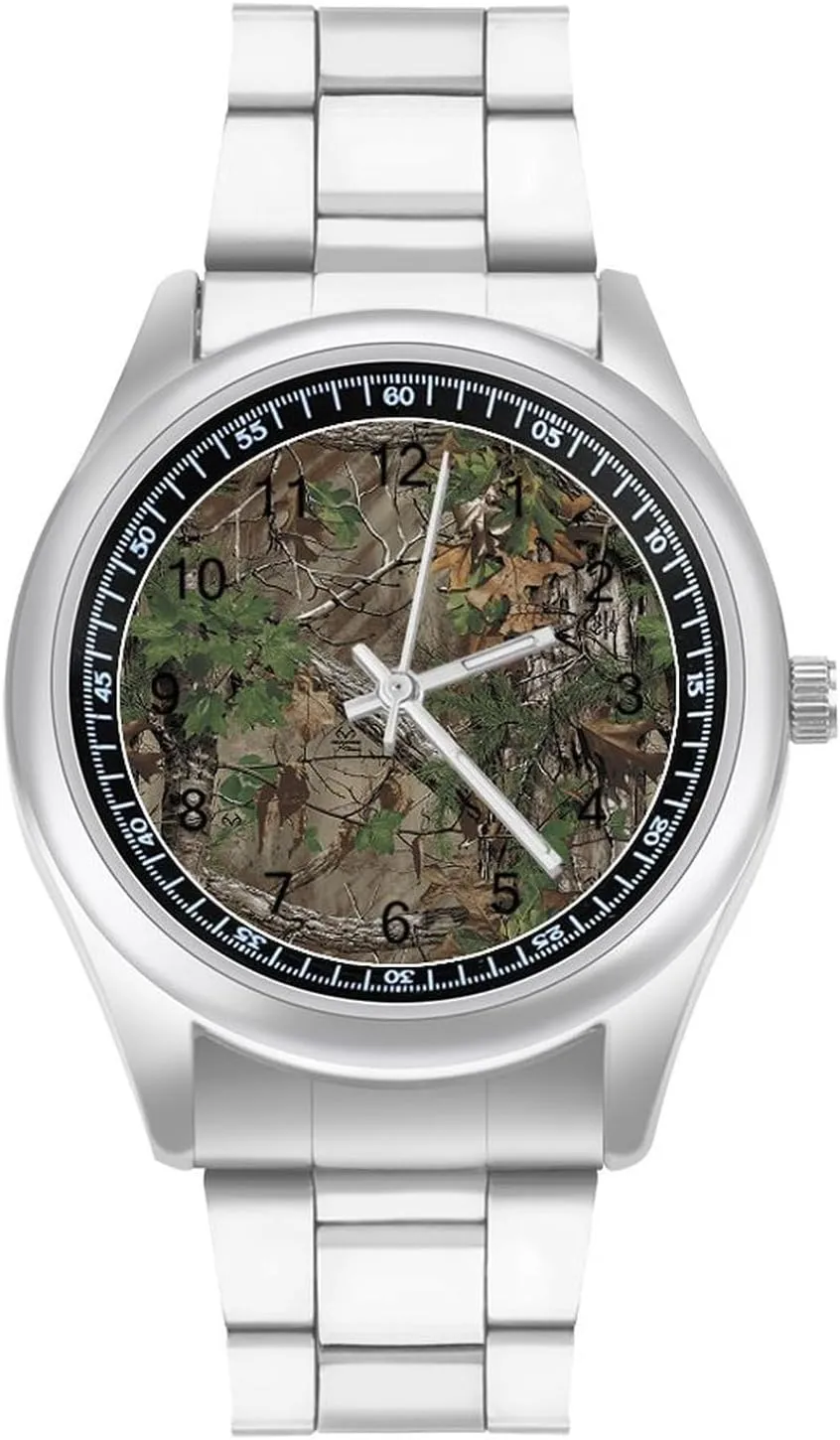 interject mutual flu additionally preindustrial Stainless Steel Strap Simple Business Watches for Men Easy Reader Work Casual Watch Camouflage Trees 