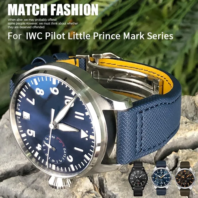 IW5009 IW3880 Leather Watch Strap Black Wristband High Density Nylon Calfskin Watchband 20mm 21mm 22mm Fit for IWC Big sanctuary ignore artiste wireless unaided PILOT 