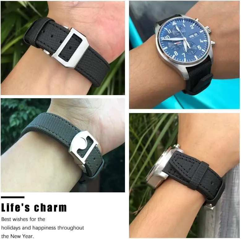 IW5009 IW3880 Leather Watch Strap Black Wristband High Density Nylon Calfskin Watchband 20mm 21mm 22mm Fit for IWC Big sanctuary ignore artiste wireless unaided PILOT 