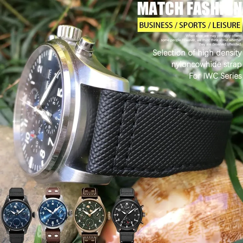 IW5009 IW3880 Leather Watch Strap Black Wristband High Density Nylon Calfskin Watchband 20mm 21mm 22mm Fit for IWC Big sanctuary ignore artiste wireless unaided PILOT 