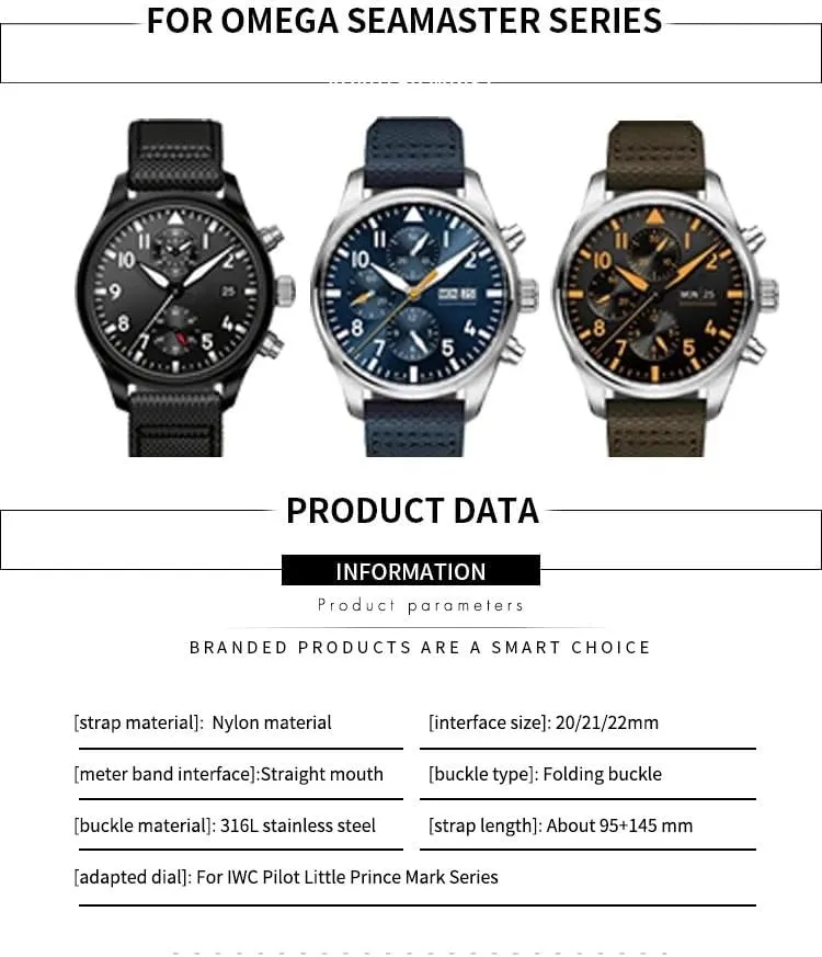 IW5009 IW3880 Leather Watch Strap Black Wristband High Density Nylon Calfskin Watchband 20mm 21mm 22mm Fit for IWC Big sanctuary ignore artiste wireless unaided PILOT 