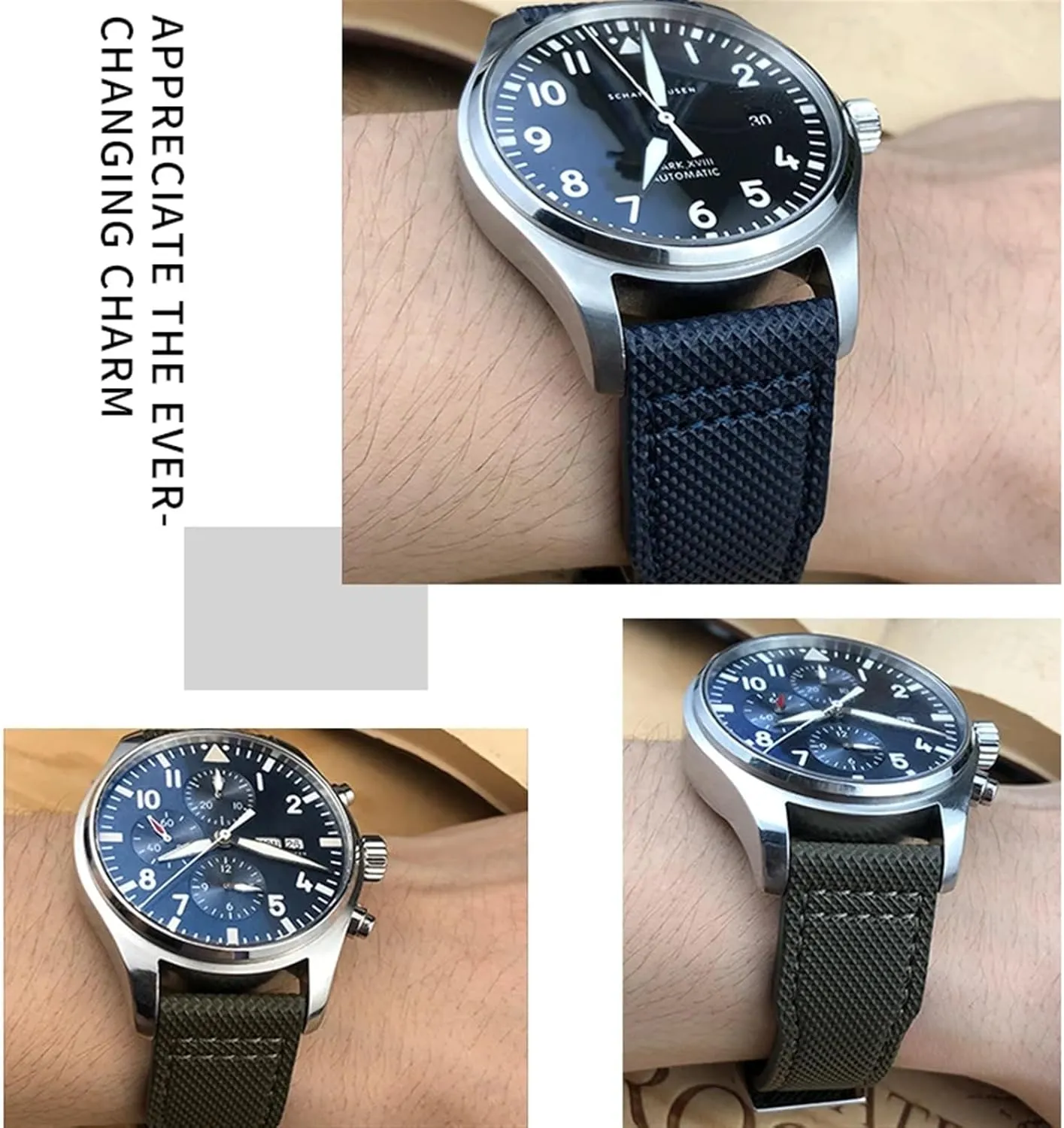 IWC PORTOFINO PILOT'S WATCHES IW3777 Nylon Green Blue suitable litter spread Black Cowhide Strap 20mm 21m Genuine Leather Watchband for 