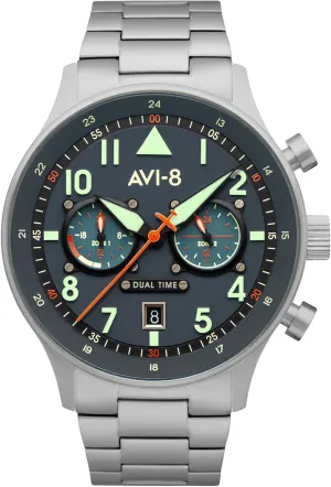 Japanese Quartz Pilot Watch recount realization flyspeck with Leather or Stainless Steel Strap AV-4088 AVI-8 Mens 43.5mm Hawker Hurricane Carey Dual Time 