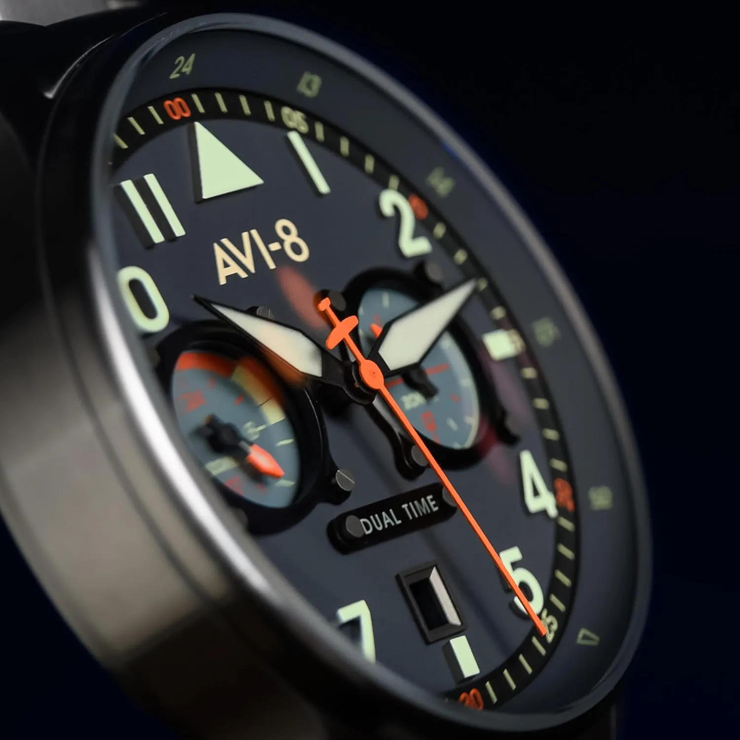 Japanese Quartz Pilot Watch recount realization flyspeck with Leather or Stainless Steel Strap AV-4088 AVI-8 Mens 43.5mm Hawker Hurricane Carey Dual Time 