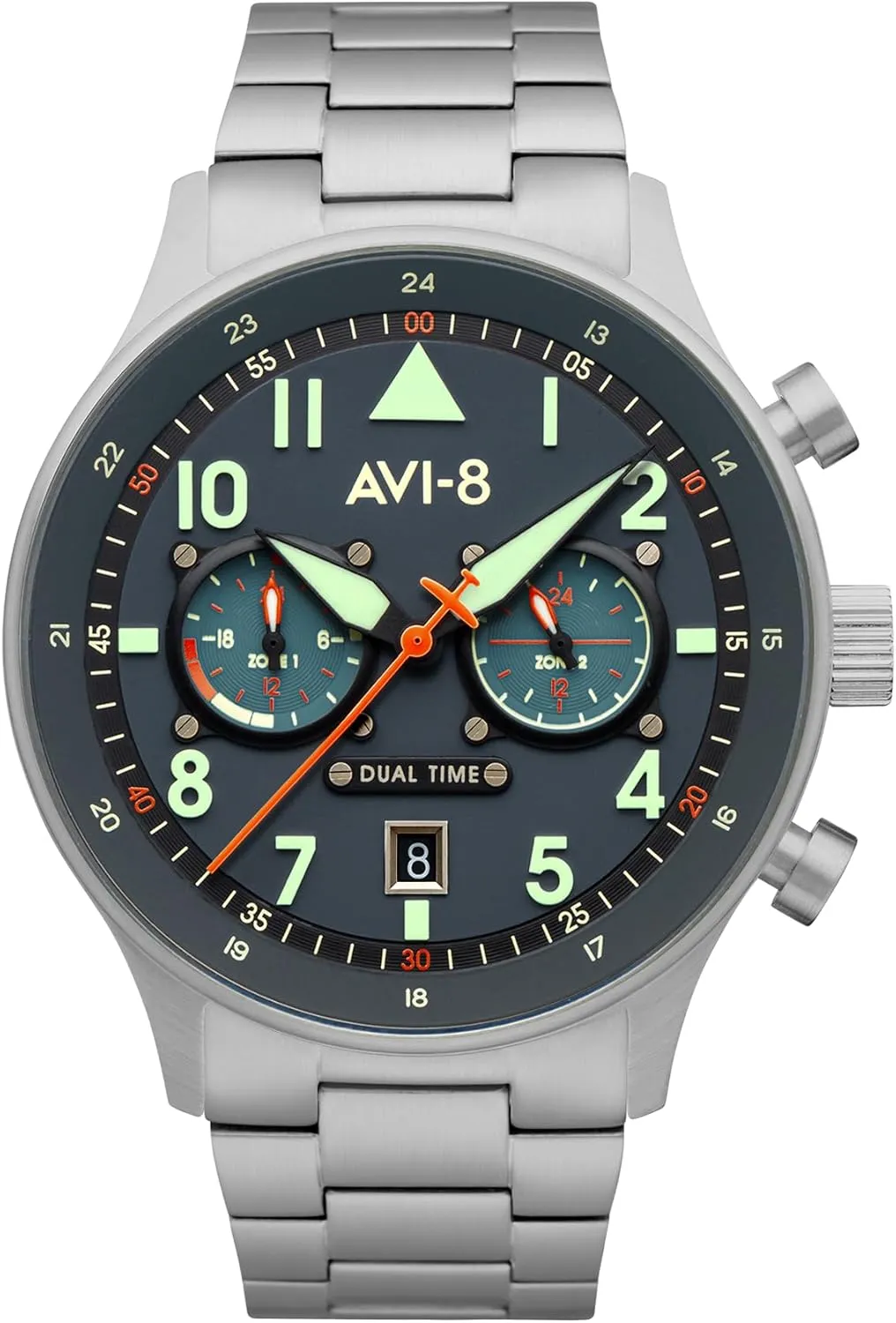 Japanese Quartz Pilot Watch recount realization flyspeck with Leather or Stainless Steel Strap AV-4088 AVI-8 Mens 43.5mm Hawker Hurricane Carey Dual Time 