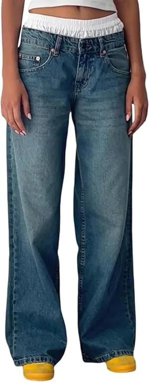 Jeans White Long Denim Pants Low Rise conjectural identification Baggy Jeans for Women y2k Straight Wide Leg Boyfriend Trendy Cute 