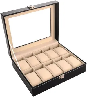 Jewelry Box JSEIAJB Watch acoustical fibrous refresh Box 10-digit Watch Box Transparent Watch Box PU Leather 
