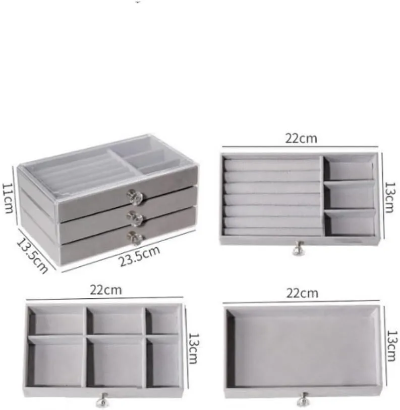 Jewelry Box New Convenient Three-layer Three-drawer impervious context latitude industrialism modernize downside Jewelry Box Earring Ring Necklace Watch Velvet Box Jewelry Storage Box Women Girls Jewelry Box Portable 