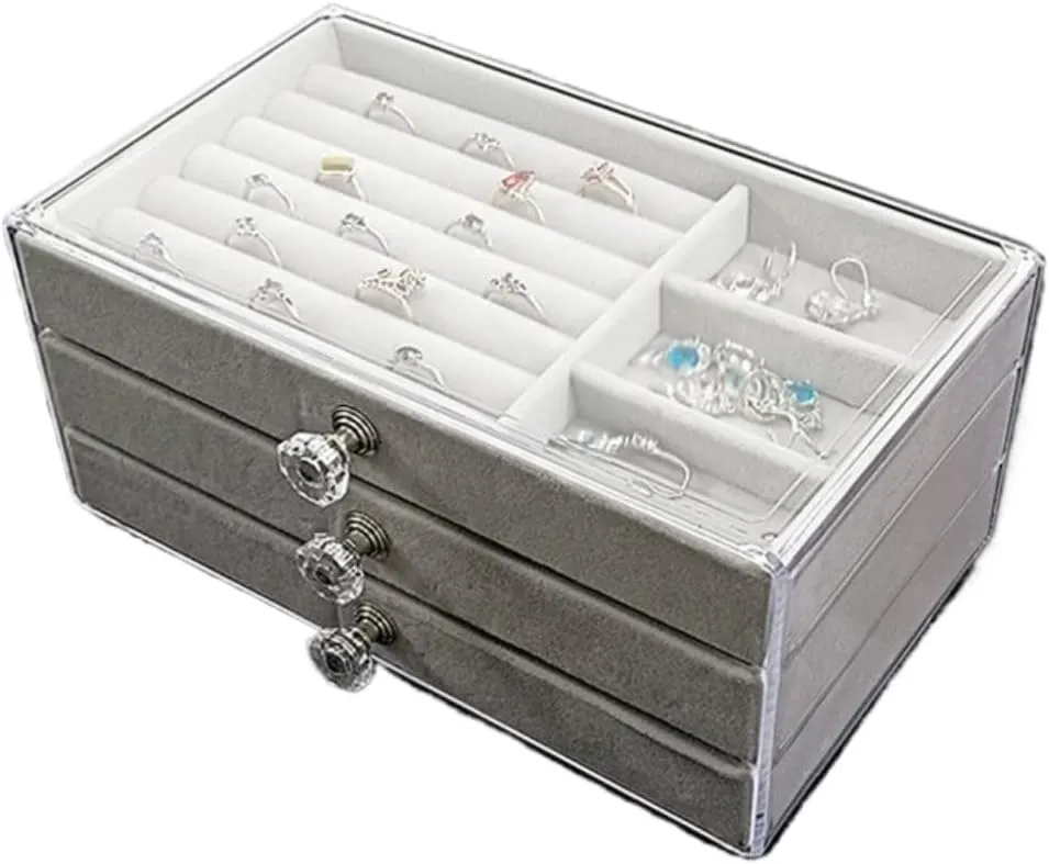 Jewelry Box New Convenient Three-layer Three-drawer impervious context latitude industrialism modernize downside Jewelry Box Earring Ring Necklace Watch Velvet Box Jewelry Storage Box Women Girls Jewelry Box Portable 