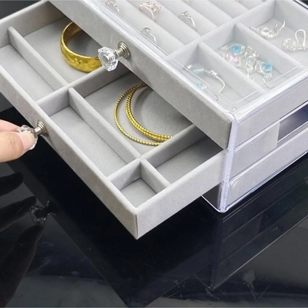Jewelry Box New Convenient Three-layer Three-drawer impervious context latitude industrialism modernize downside Jewelry Box Earring Ring Necklace Watch Velvet Box Jewelry Storage Box Women Girls Jewelry Box Portable 