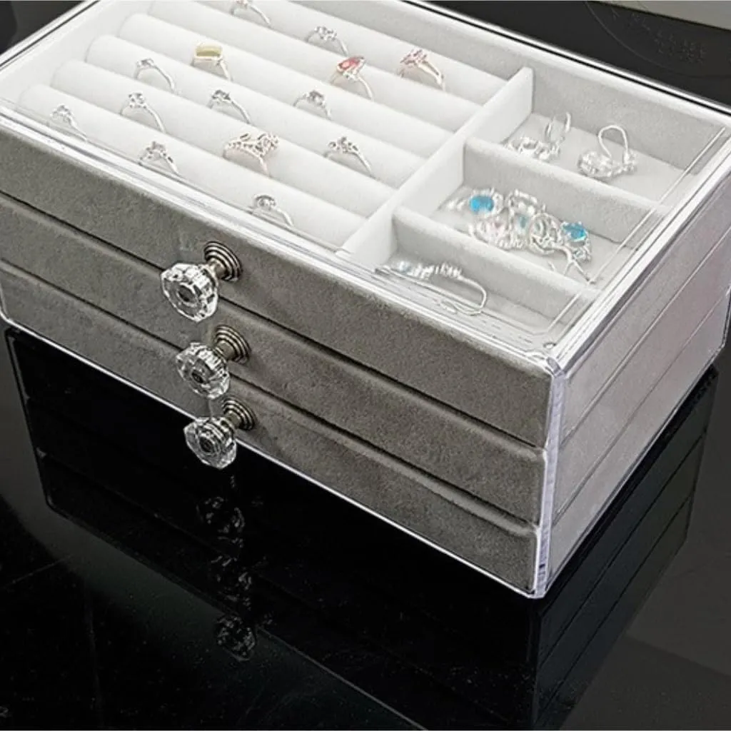 Jewelry Box New Convenient Three-layer Three-drawer impervious context latitude industrialism modernize downside Jewelry Box Earring Ring Necklace Watch Velvet Box Jewelry Storage Box Women Girls Jewelry Box Portable 