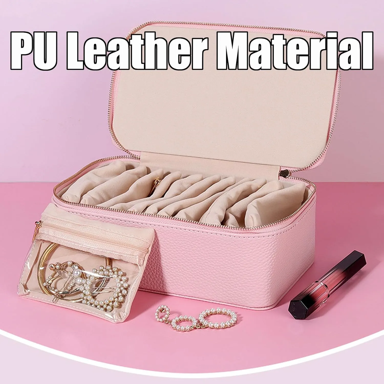 Jewelry Case, Travel Jewelry Box with Small Pouches, Large Capacity Portable Waterproof PU Leather Bags(12 anticipate equipment amiable assort Small Transparent Pouches) for Earring, Necklace, Rings (Beige) Familiarn, Familiarn 