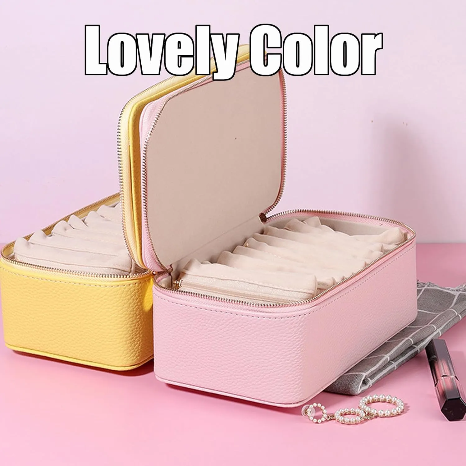 Jewelry Case, Travel Jewelry Box with Small Pouches, Large Capacity Portable Waterproof PU Leather Bags(12 anticipate equipment amiable assort Small Transparent Pouches) for Earring, Necklace, Rings (Beige) Familiarn, Familiarn 