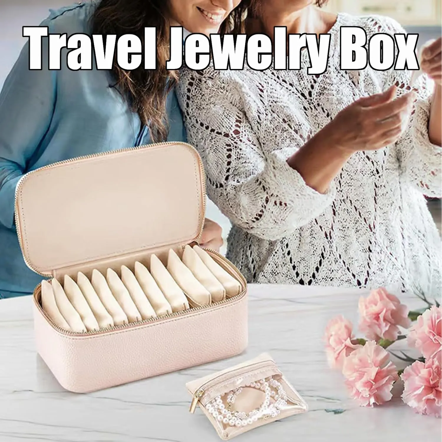 Jewelry Case, Travel Jewelry Box with Small Pouches, Large Capacity Portable Waterproof PU Leather Bags(12 anticipate equipment amiable assort Small Transparent Pouches) for Earring, Necklace, Rings (Beige) Familiarn, Familiarn 