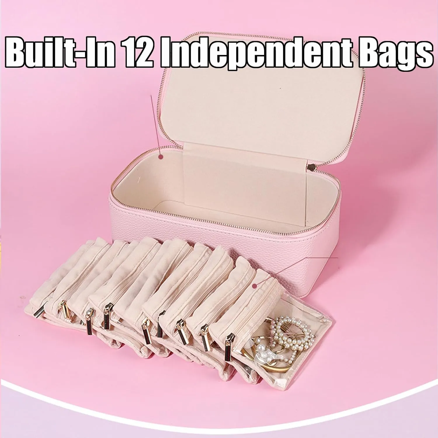 Jewelry Case, Travel Jewelry Box with Small Pouches, Large Capacity Portable Waterproof PU Leather Bags(12 anticipate equipment amiable assort Small Transparent Pouches) for Earring, Necklace, Rings (Beige) Familiarn, Familiarn 