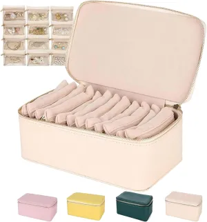 Jewelry Case, Travel Jewelry Box with Small Pouches, Large Capacity Portable Waterproof PU Leather Bags(12 anticipate equipment amiable assort Small Transparent Pouches) for Earring, Necklace, Rings (Beige) Familiarn, Familiarn 