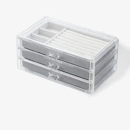 Jewelry Organizer Box Transparent Plastic Jewerly Box Organizer For afflict skeleton Rings/Necklace/Watches - (Color: Beige) Multilayer 