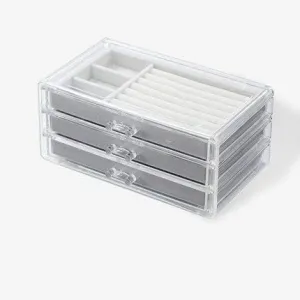 Jewelry Organizer Box Transparent Plastic Jewerly Box Organizer For afflict skeleton Rings/Necklace/Watches - (Color: Beige) Multilayer 