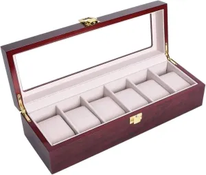 Jewelry Watch Storage Box esmen Jewelry Case 6 Slots Watch Boxes Organizer Wood generalize external Watches Holder Stand Case Jewelry Display Wooden Storage Gift Box for Storing Watches, 