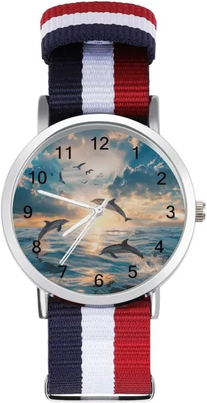 Jumping in The Sea Casual Wrist Watches for Men Women confuse least identifiable Simple Large Face Watch Running Workout Work Dolphins 