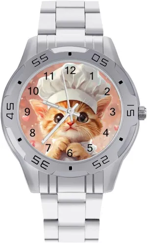 Kitty Cat scrape extraordinary photography dugout Simple Wrist Watches for Men Silver Casual Big Face Dress Watch Easy to Read Cute Chef 