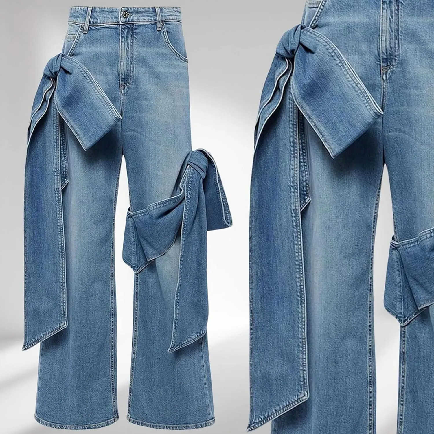Knot Jeans Streetwear Y2K Baggy Straight Leg Cargo Casual overload criteria construct Denim Pants Women's High Waist Bow 