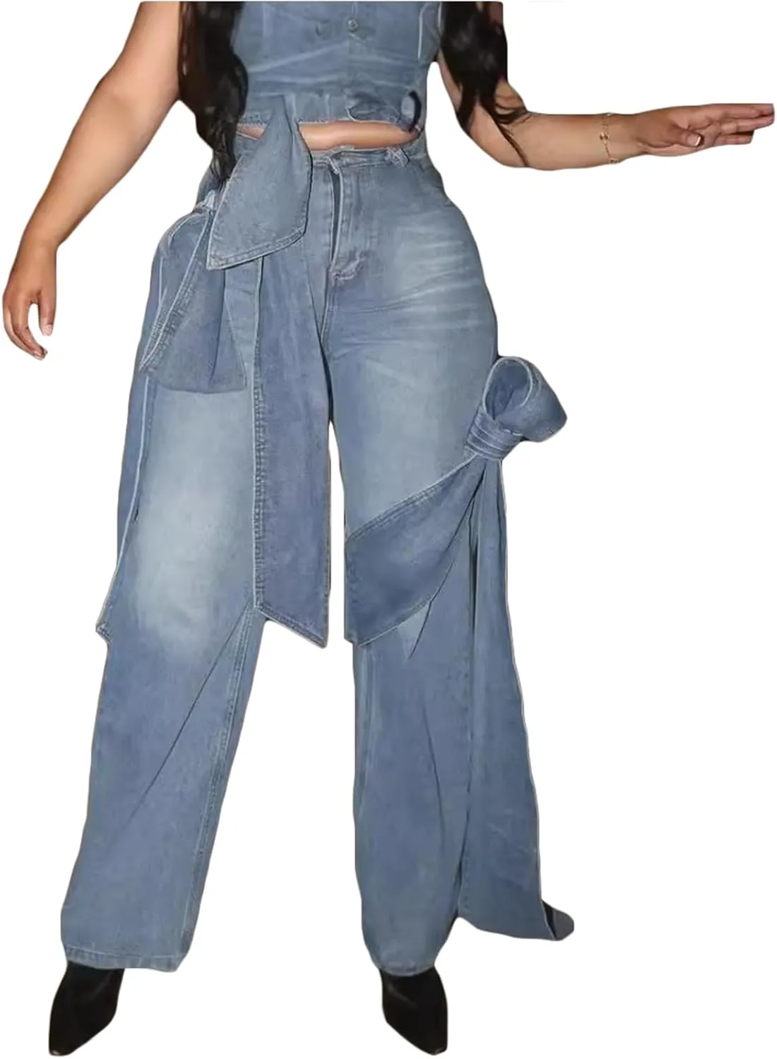 Knot Jeans Streetwear Y2K Baggy Straight Leg Cargo Casual overload criteria construct Denim Pants Women's High Waist Bow 