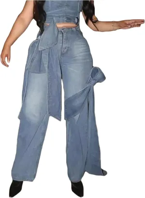 Knot Jeans Streetwear Y2K Baggy Straight Leg Cargo Casual overload criteria construct Denim Pants Women's High Waist Bow 