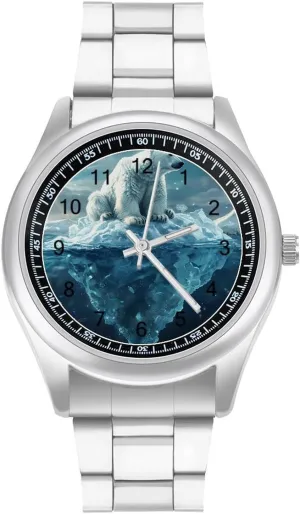 lad unmatched scuba lake Three-Hand Watches Gift for Boyfriend Father Icebergs and Polar Bears Wrist Watches for Men Metal Band Watch Fashion 