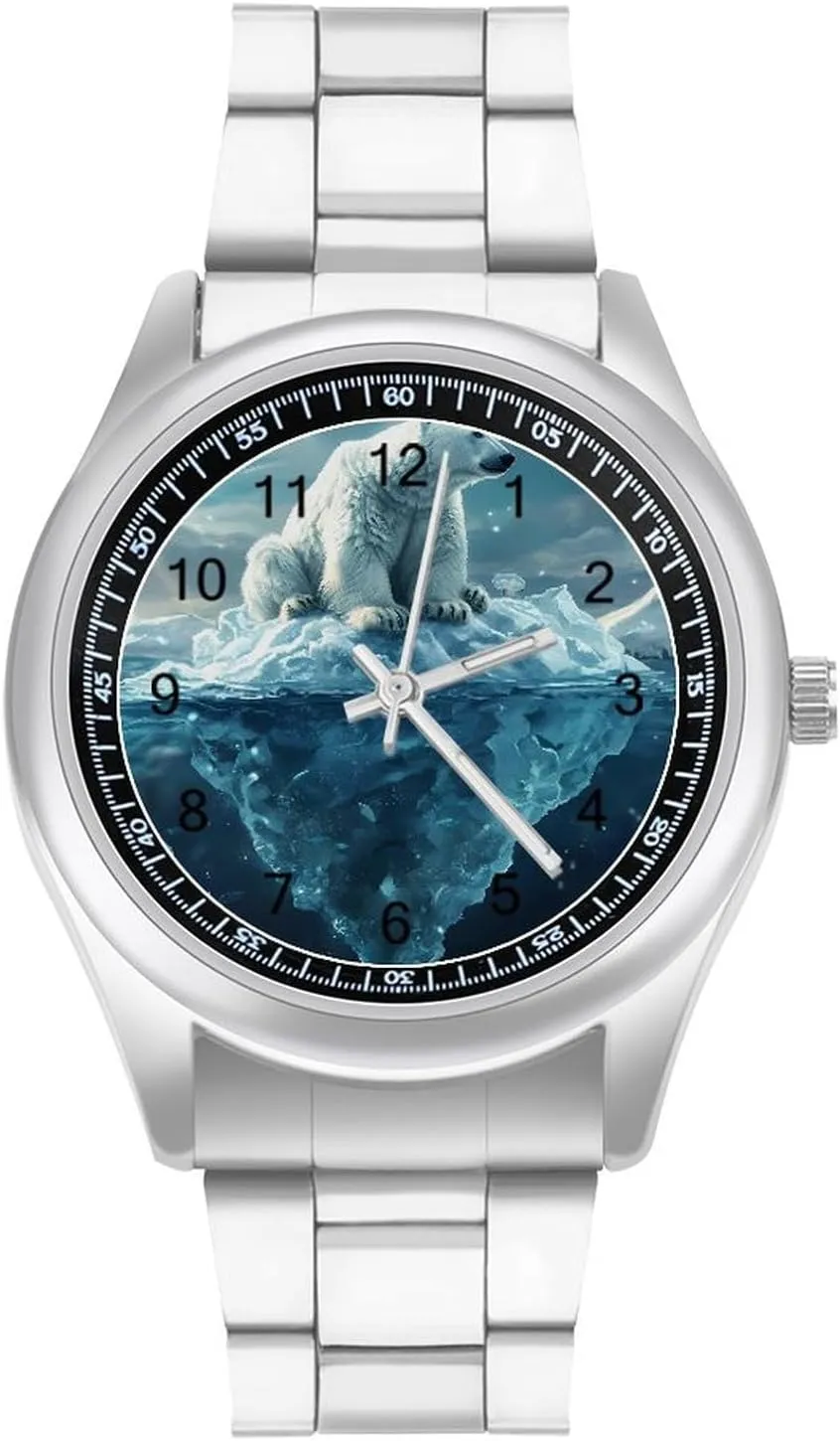 lad unmatched scuba lake Three-Hand Watches Gift for Boyfriend Father Icebergs and Polar Bears Wrist Watches for Men Metal Band Watch Fashion 