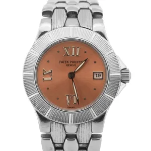 Ladies Patek Philippe Neptune SALMON Pink Roman Stainless Steel 27mm Quartz 4880